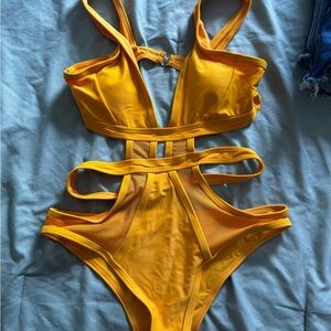 Vibrant Yellow Cutout Swimsuit